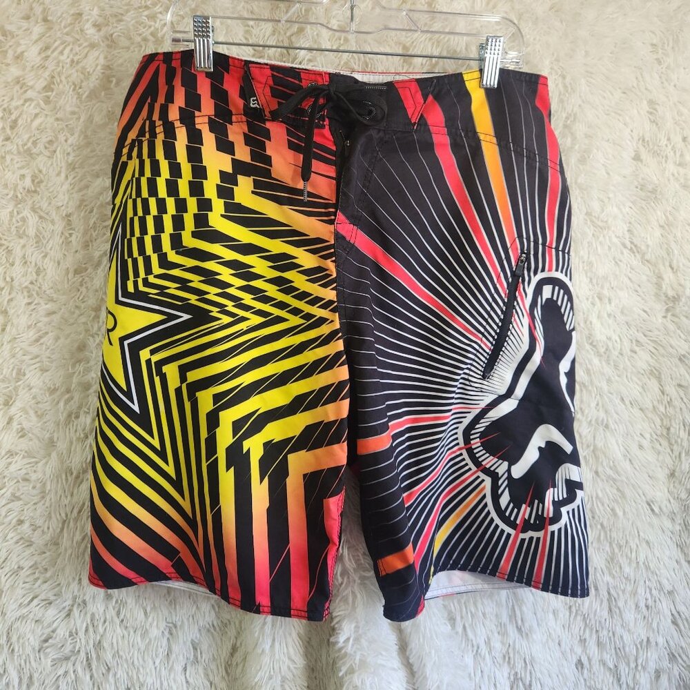 Fox Racing Mens Wild Graphic Boardshorts Size 36 With Drawstring Closure & Bold